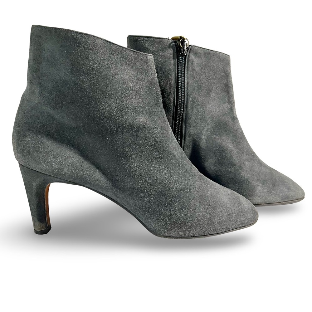 Cole Haan Gray Suede Side Zip Heeled Ankle Boots Sz8.5 Made in Italy